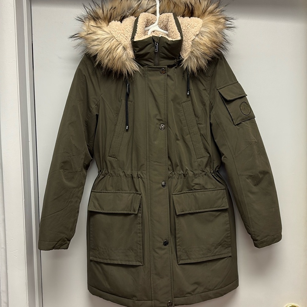 DKNY Women’s Faux Fur Trim Hooded Parka Size Small